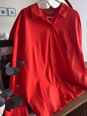 Marled Bright Red Button-Down Shirt